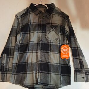 Wonder Nation Kids Plaid Button Down Shirt - Black and Gray
